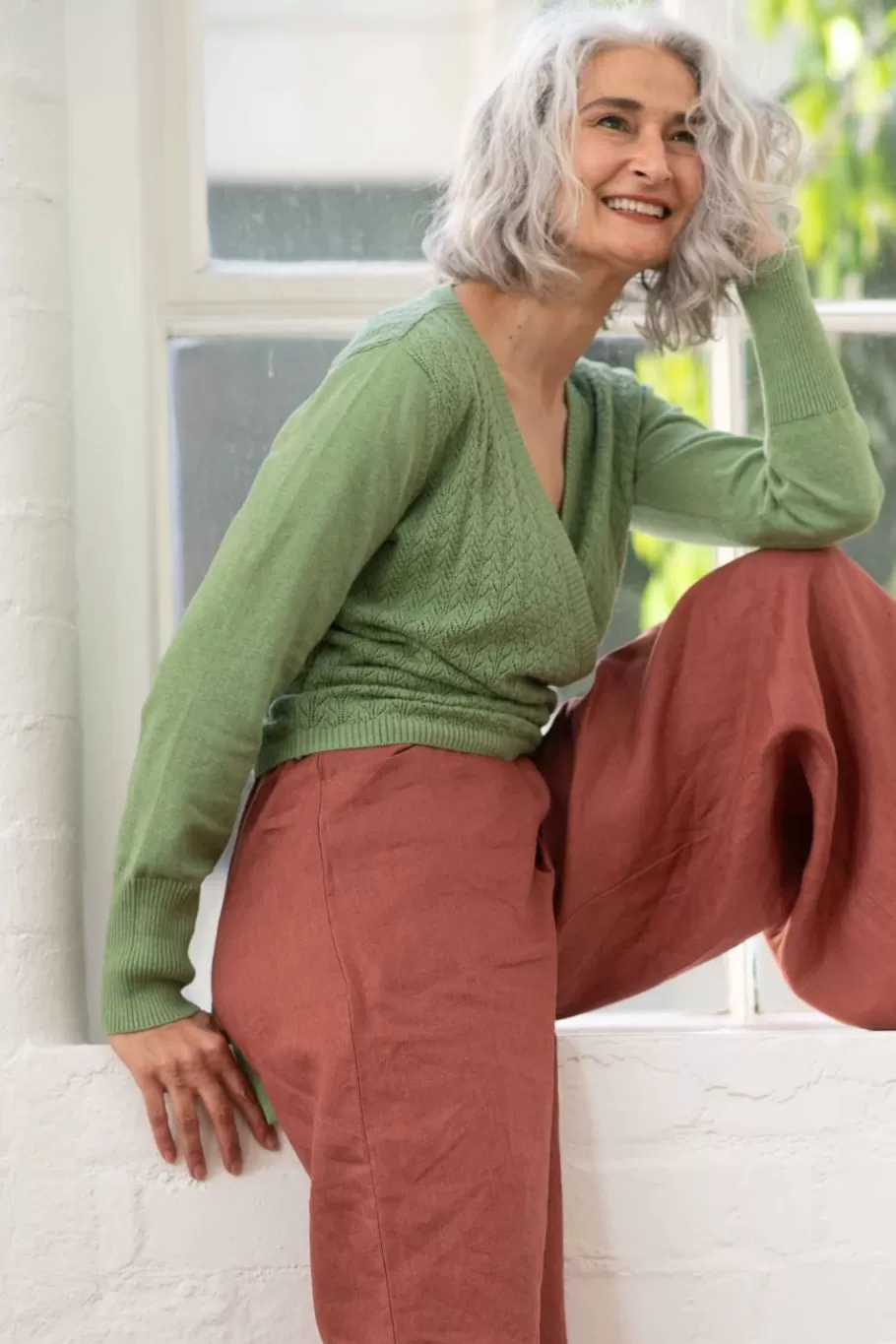 Women Lazybones Imogen Wrap Cardigan Cottage Green