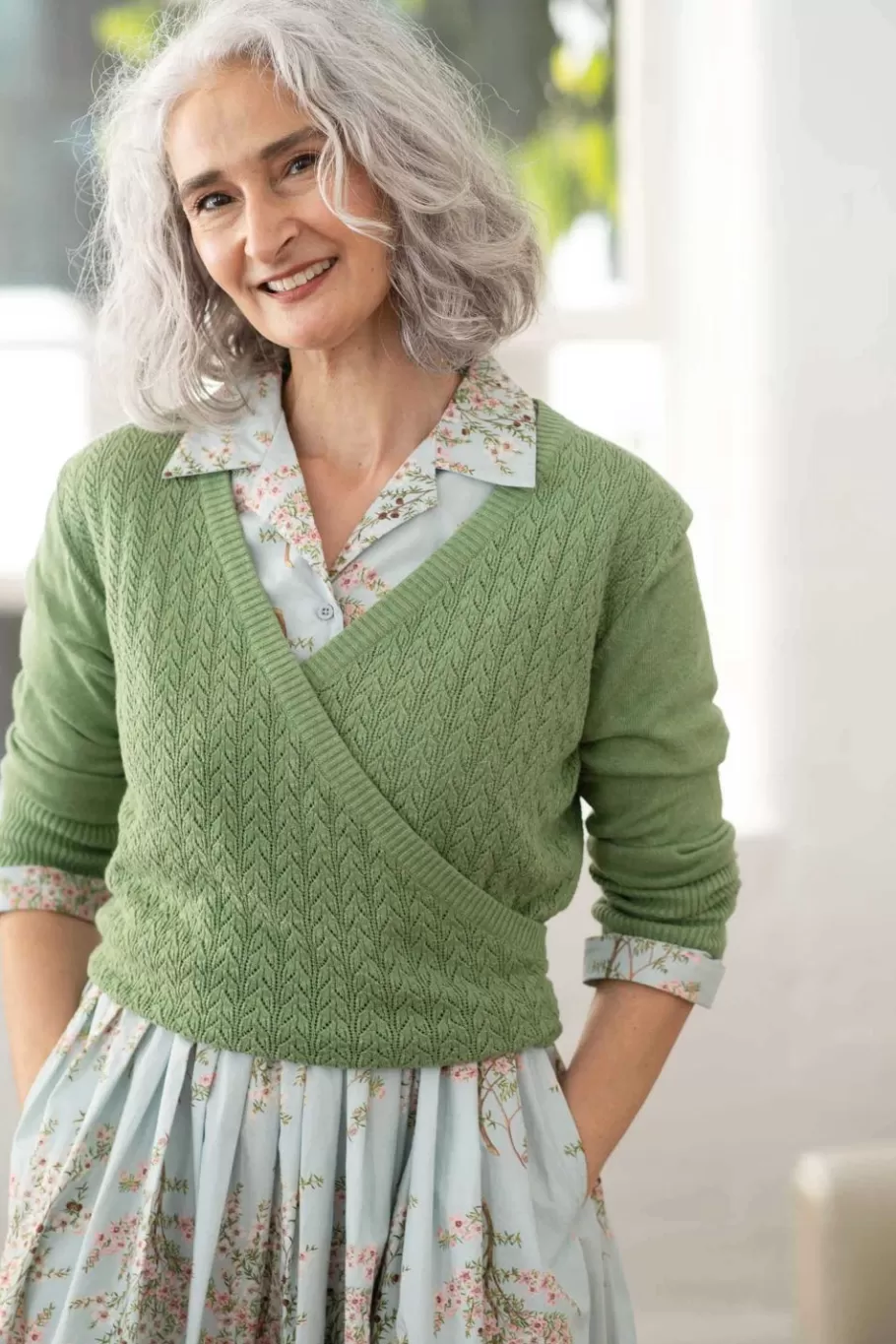 Women Lazybones Imogen Wrap Cardigan Cottage Green