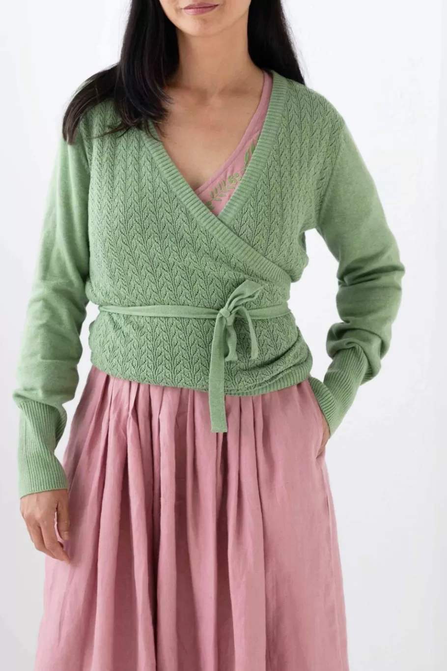 Women Lazybones Imogen Wrap Cardigan Cottage Green